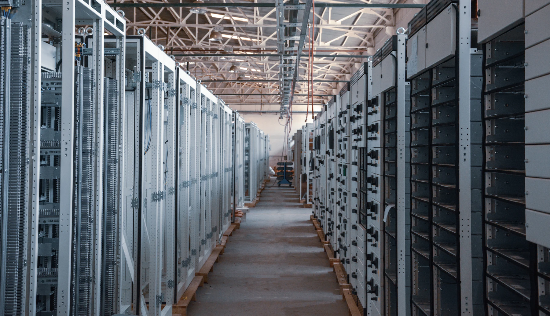Data center aisle with network equipment